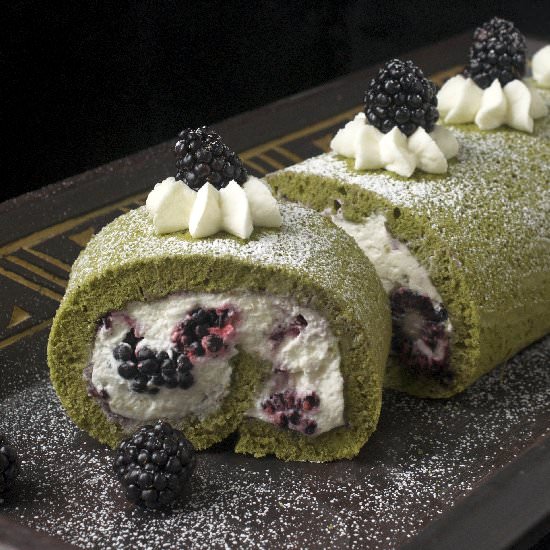 Green Tea Blackberry Roulade Cake