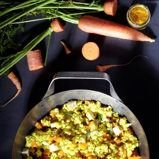 Millet, curcuma, tofu and carrots