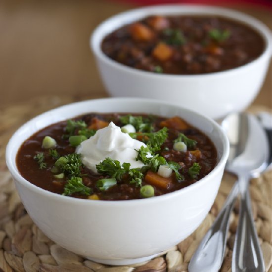 Mixed Bean and Sweet Potato Chili