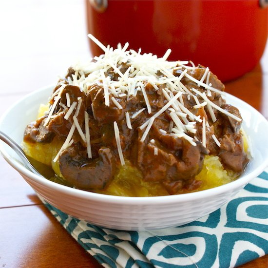 Spaghetti Squash with Mushroom Ragu