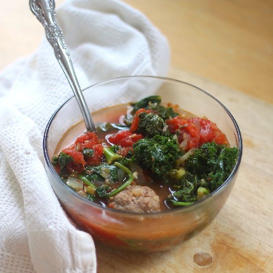 Kale, Spinach, and Meatball Soup