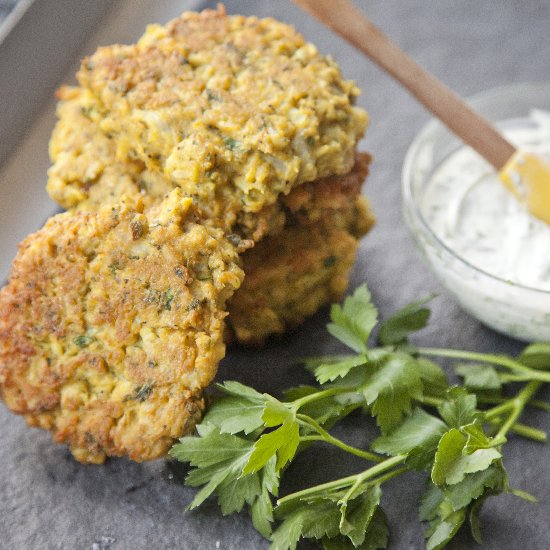 Cauliflower Fritters & Cilantro Dip