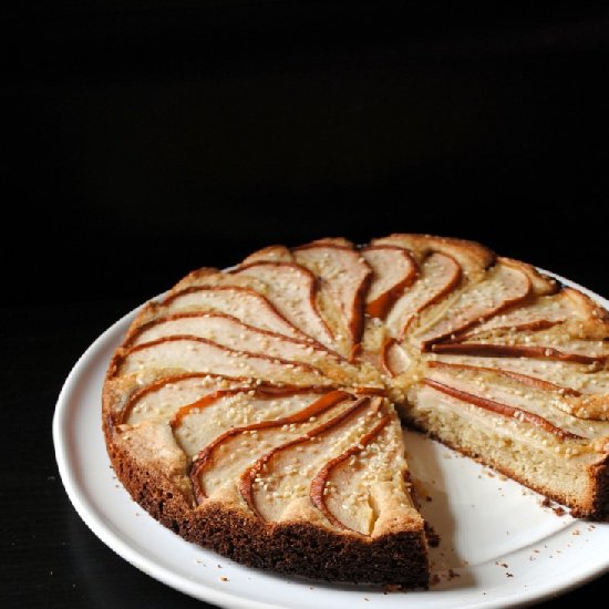 Pear Torte with Tahini and Cardamom