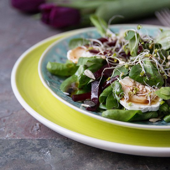 Spring salad with goat cheese