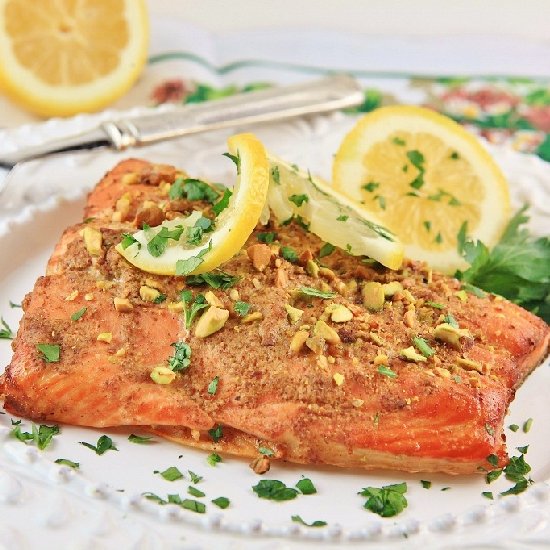 Cedar Planked Pistachio Salmon