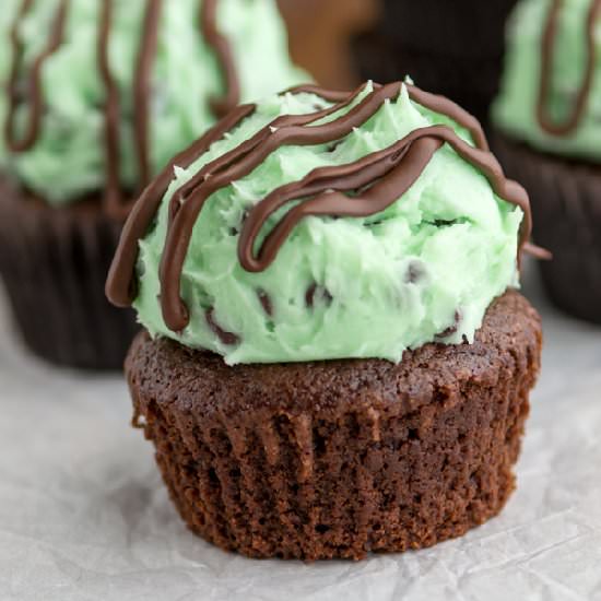 Mint Chip Brownie Cupcakes