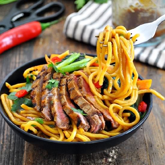 Grilled Red Curry Steak Noodles