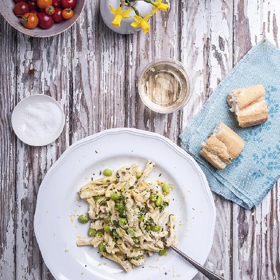 Fusilli with Favas, Mint & Ricotta