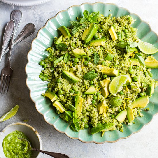 Avocado, Peas , Qunioa Pesto Salad