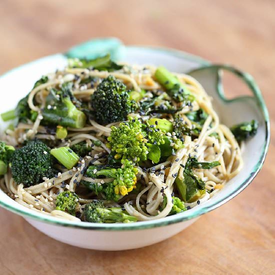 Soba Noodles with Cabbage Shoots