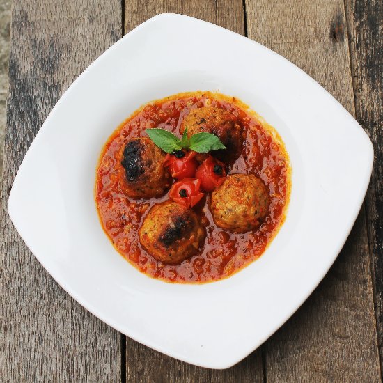 Salmon Meatball, Tomato Basil Sauce