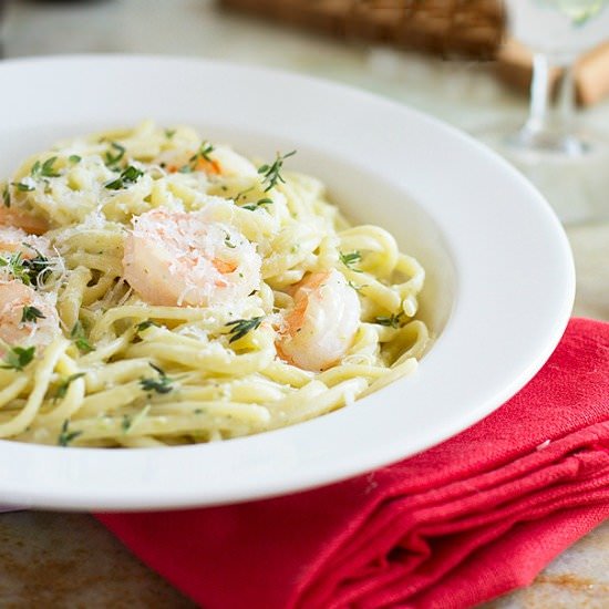 Poblano Cream Pasta with Shrimp