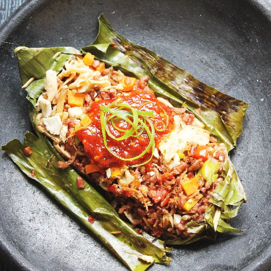 Nasi Bakar Rice Wrapped Banana Leaf