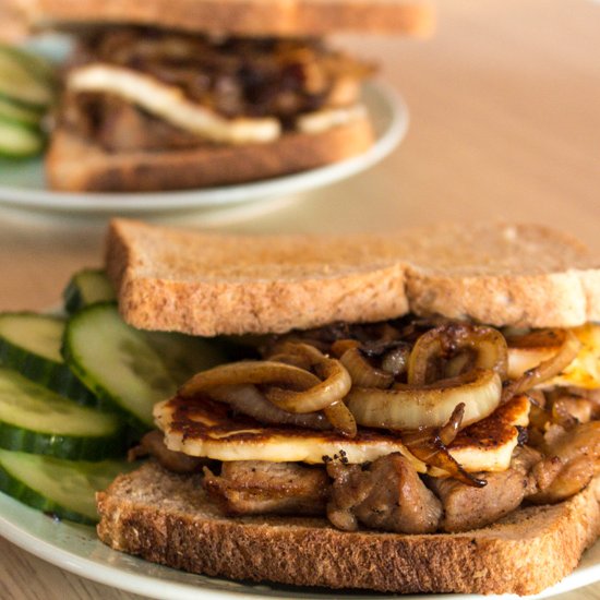 Pork, Onion, and Halloumi Sandwich