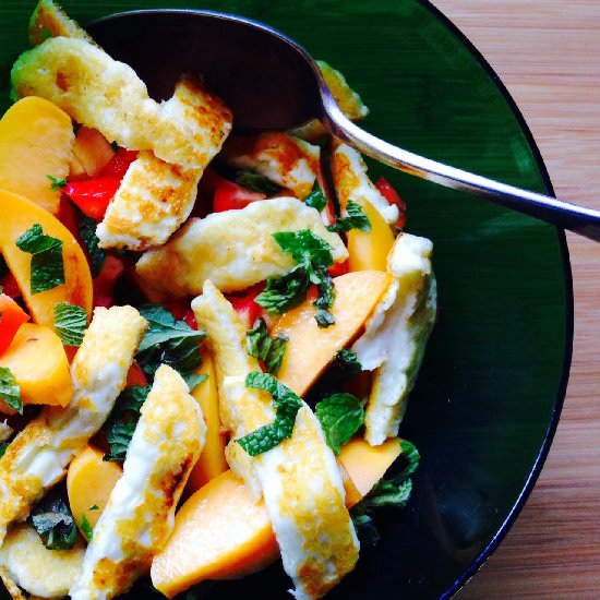 Halloumi, Peach And Pepper Salad