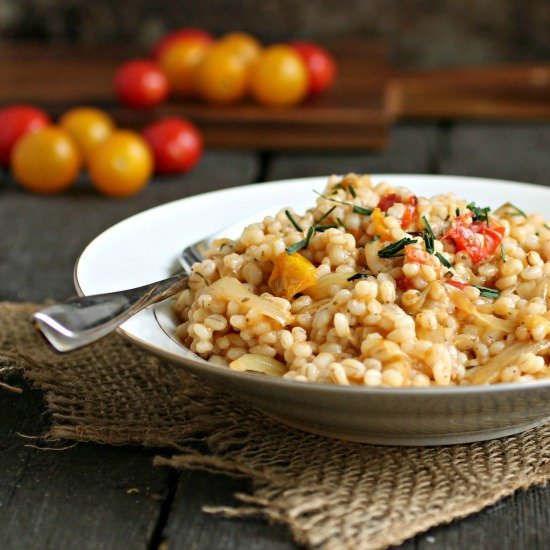 Pan Roasted Tomato Barley Risotto