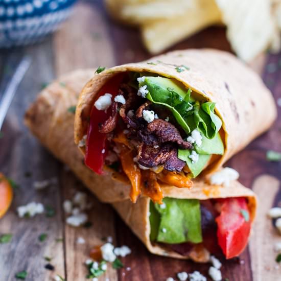 Buffalo Chicken + Avocado BLT Wraps