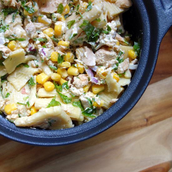 Corn and Salmon Rigatoni