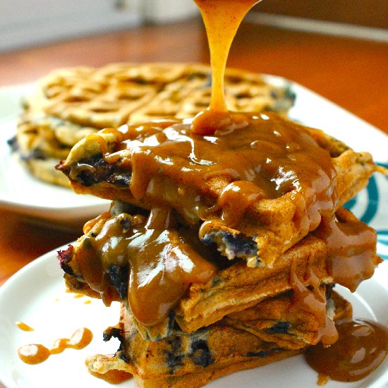 Blueberry Waffles with Peanut Butter