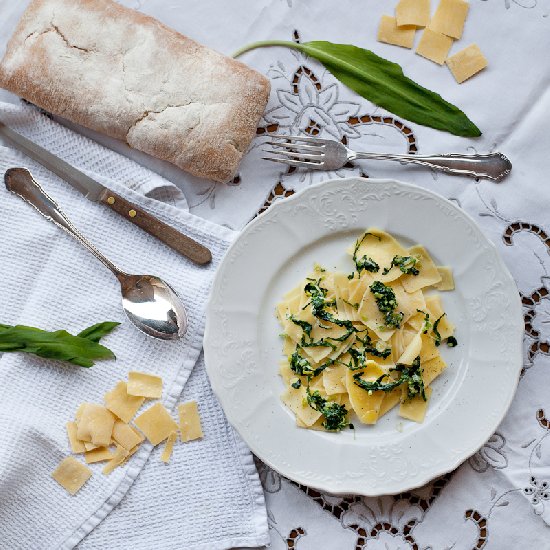 Pasta Squares with Sautéed Ramps