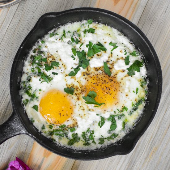 Goat Cheese and Herb Baked Eggs