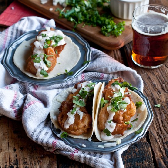 Beer Battered Shrimp Tacos