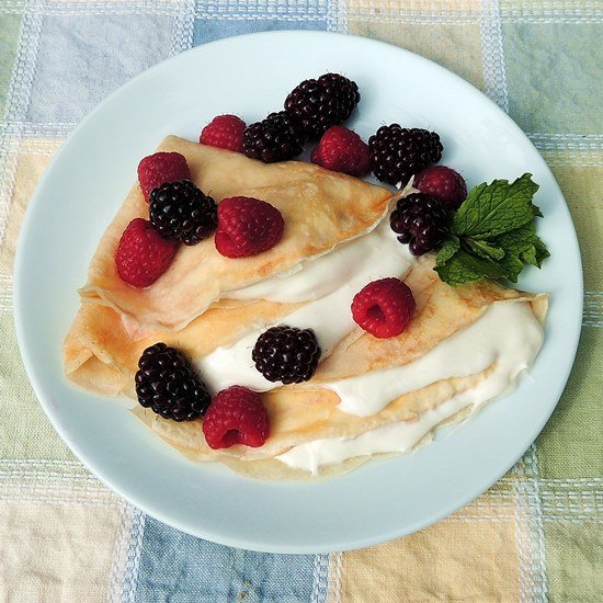 Crepes & Sweet Wine Poached Berries