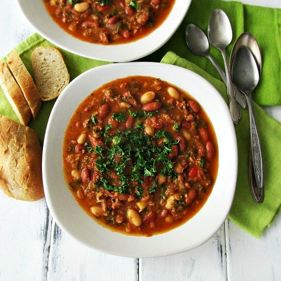 Chx Andouille Soup + Beans and Kale