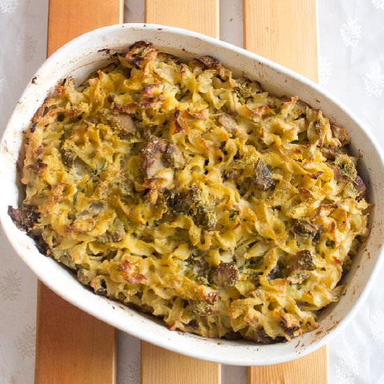 Mushroom and leek kugel