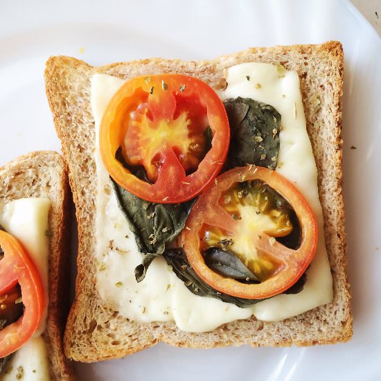 Cheese, Basil and Tomato on Toast