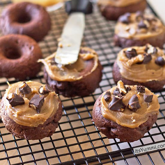 Chocolate PB Pretzel Doughnuts