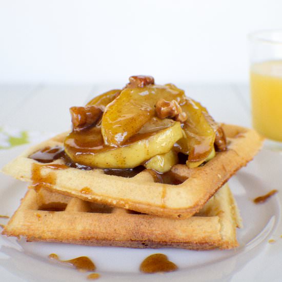 Yeasted Waffles with Brandied Apple