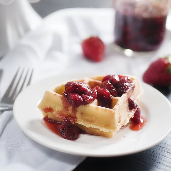 Waffles & Roasted Strawberry Sauce