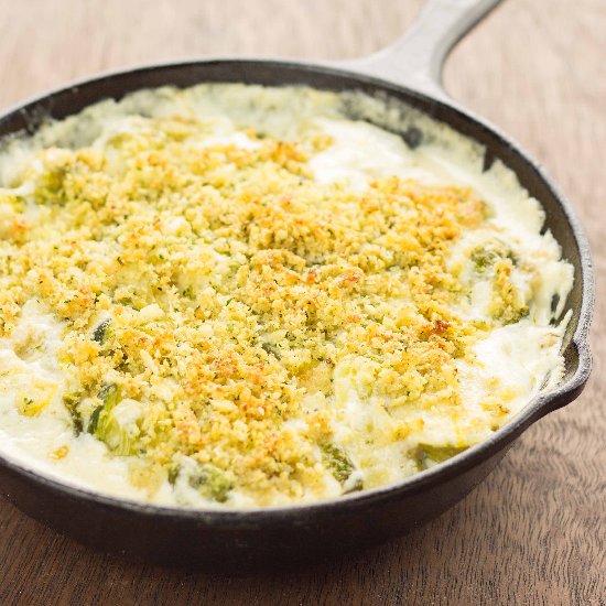 Horseradish Brussels Sprouts Gratin