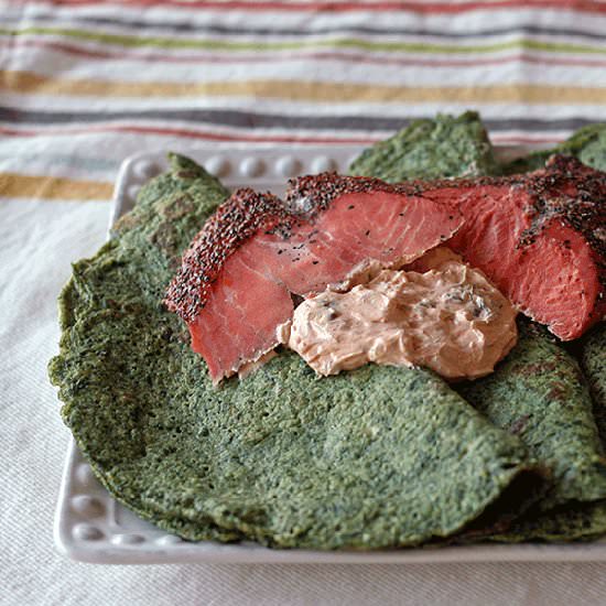 Spinach Crepes with Smoked Salmon