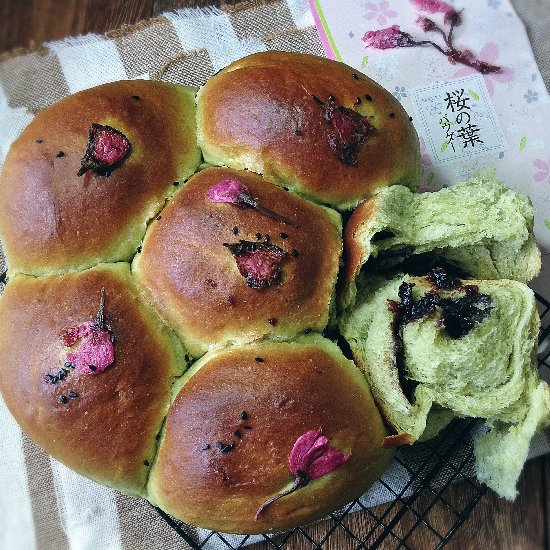 Matcha Azuki Bun with Salted Cherry