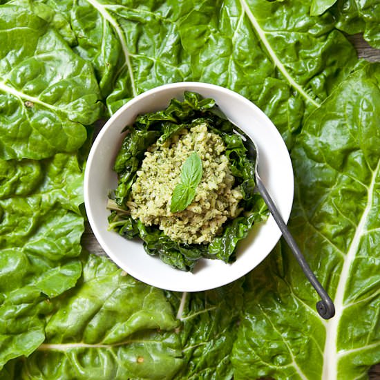 Pesto Brown Rice & Sautéed Greens