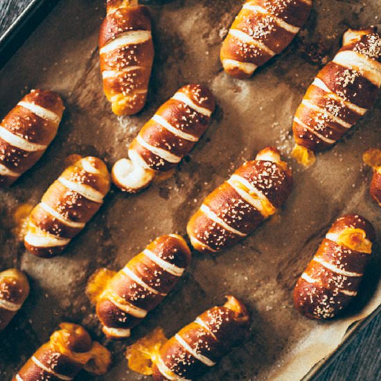 Mini Cheesy Pretzel Dogs