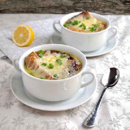 Spring Leek Soup w Gruyere Toasts