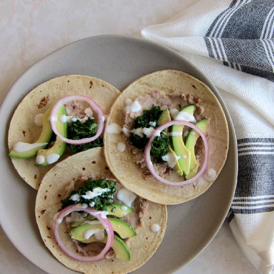 Tacos with Kale + Pickled Red Onion