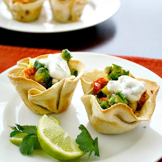 Shrimp Tacos in Tortilla Cups