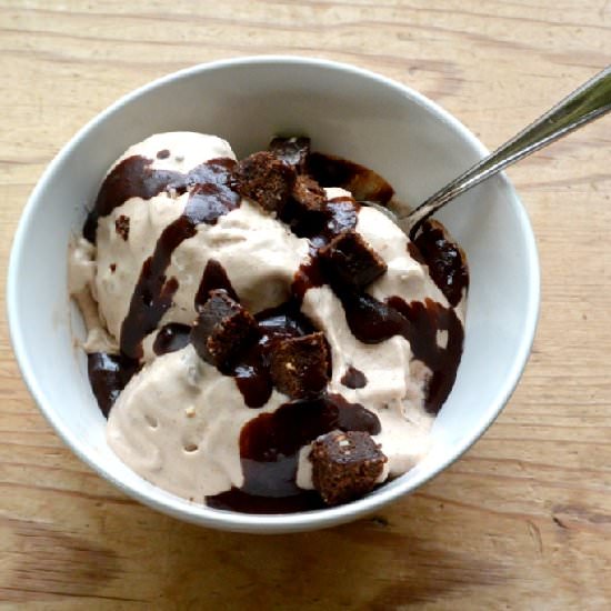 Brownie Ice Cream with Choc Sauce