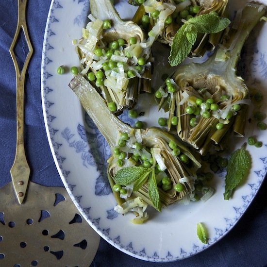 Artichokes with Lemon, Mint, Leeks