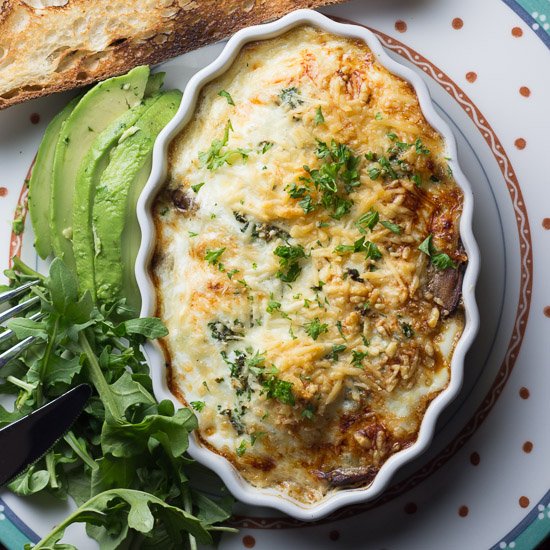 Baked Eggs with Soy Sauce Mushrooms