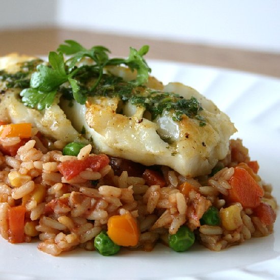 Cod, Mexican Rice and Cilantro