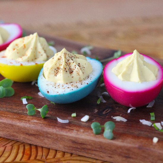 Naturally-Dyed Deviled Eggs