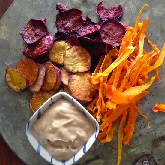 Baked Vegetable Chips & Tahini Dip