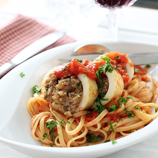 Shrimp and Sausage Stuffed Calamari