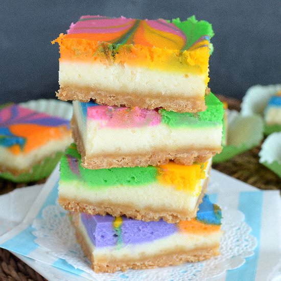 Rainbow Vanilla Cheesecake Bars