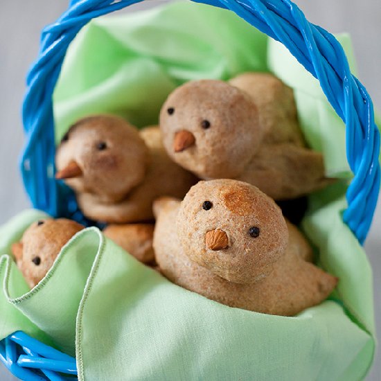 Bird-shaped whole wheat rolls